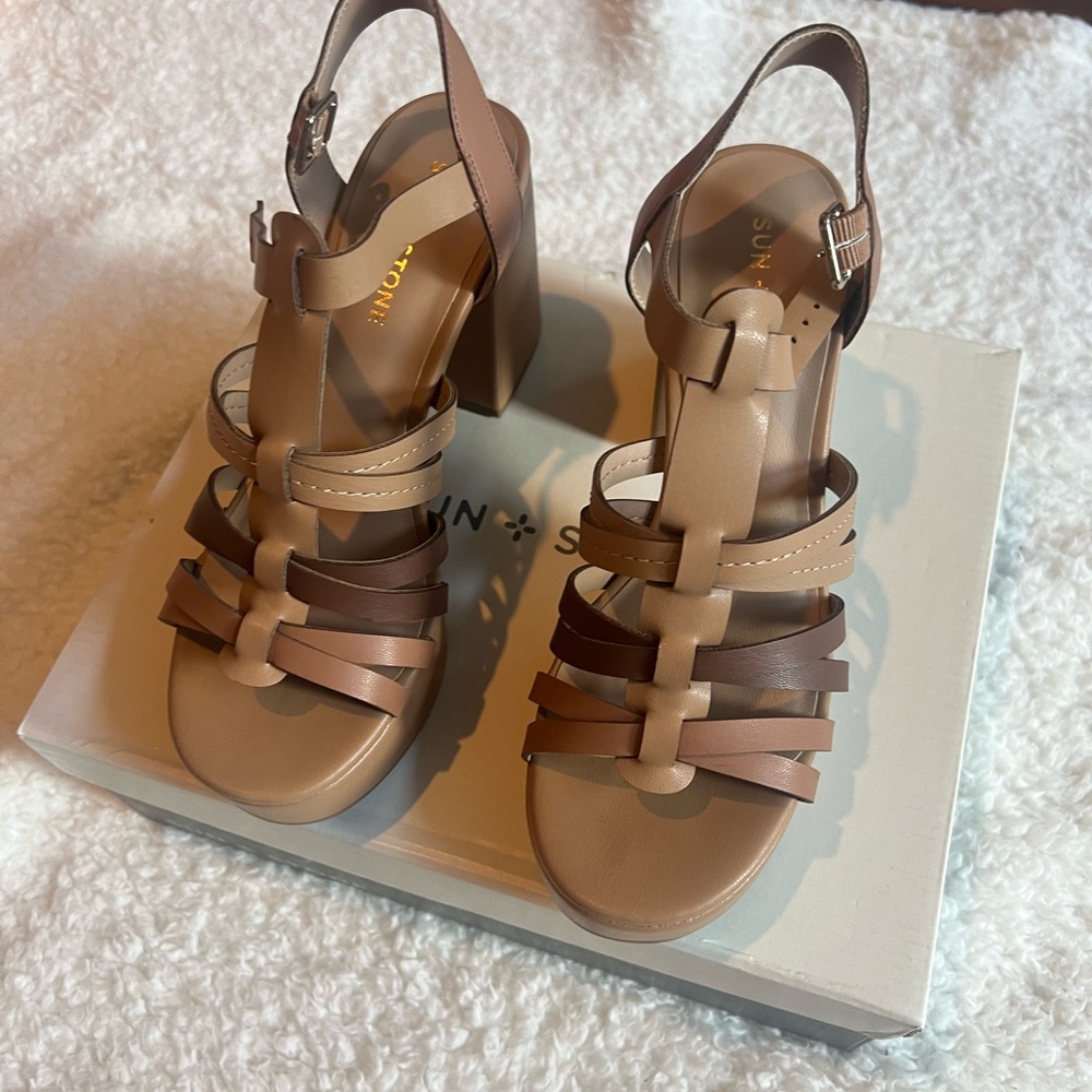 Sun + Stone Women's Strappy Tan Sandals - Picture 13 of 16